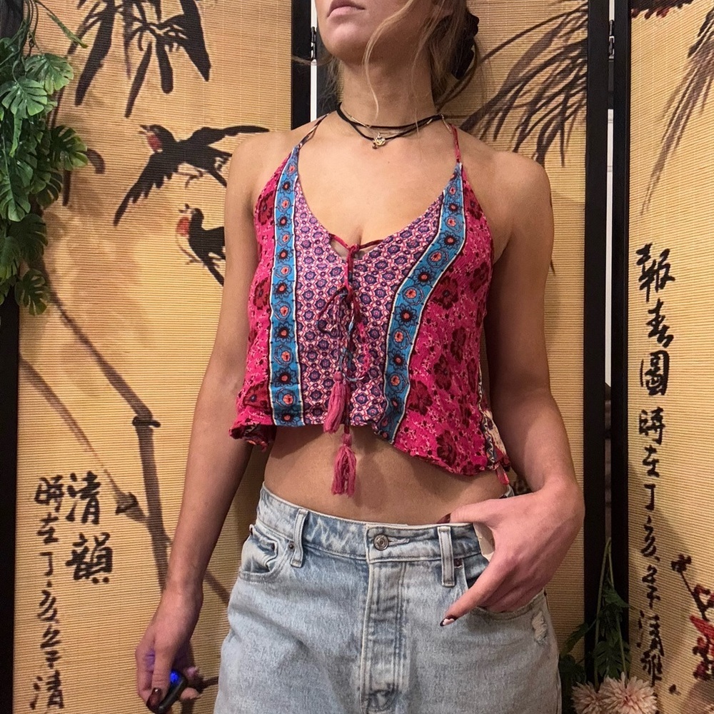 Abbeline Festival Boho Printed Spaghetti Strap Crop Tank Top​ - Picture 2 of 8